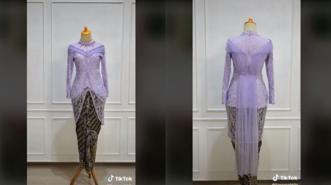 Viral Wanita Bikin Kebaya Lamaran Aurel Hermansyah Versi Hijab (tiktok.com/@lianzanabhila)