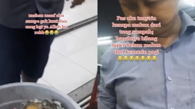 Viral Video Bapak-bapak Makan dari Tong Sampah. (TikTok)