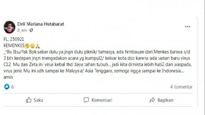 Unggahan larangan keluar rumah [Facebook]