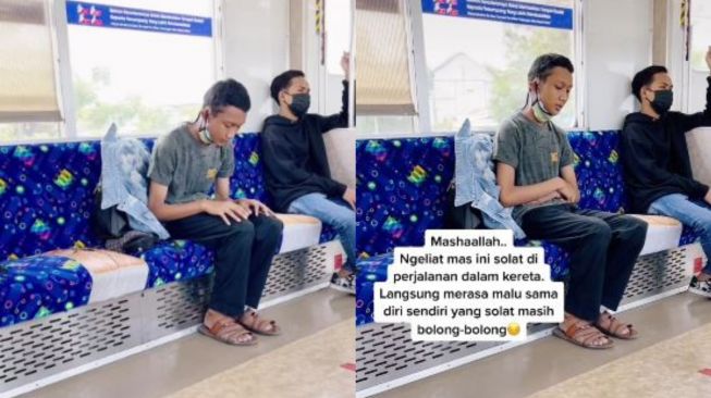 Viral Momen Pria Sempatkan Salat Sambil Duduk di KRL, Jadi Tamparan Publik