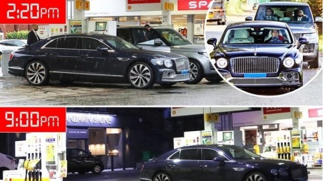 Bentley Cristiano Ronaldo antre di pom bensin. [Tangkapan layar The Sun]