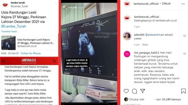 Unggahan soal Lesti Kejora dan Rizky Billar [Instagram/@lambeturah_official]