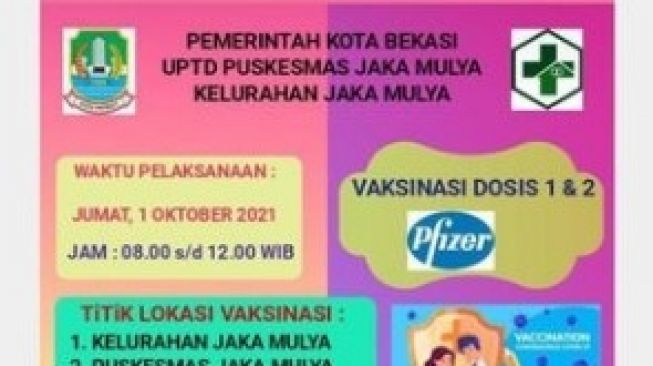 Jadwal Vaksinasi COVID-19 Kota Bekasi 1 Oktober 2021, Ada di 5 Lokasi Pakai Vaksin Pfizer