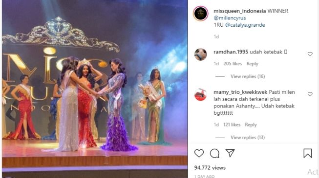 Kemenangan Millen Cyrus di Miss Queen Indonesia 2021 [Instagram/@missquee_indonesia]