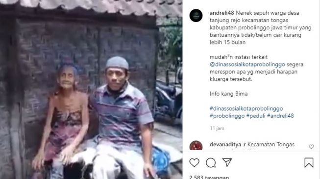 Seorang nenek yang tinggal di rumah reyot mengaku tak pernah mendapatkan bantuan. (Instagram/andreli48)