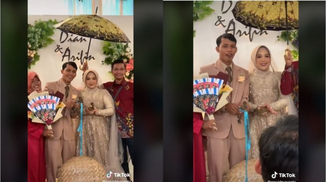 Viral Tamu Kondangan Bikin Heboh di Pelaminan, Warganet Salfok dengan Kadonya