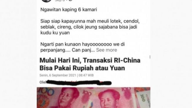 Narasi uang Yen guna alat transaksi [Facebook]