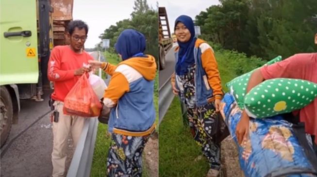Viral Sopir Truk Stop di Pinggir Tol Temui Anak Istri, Netizen Nangis Massal: Terharu Bund