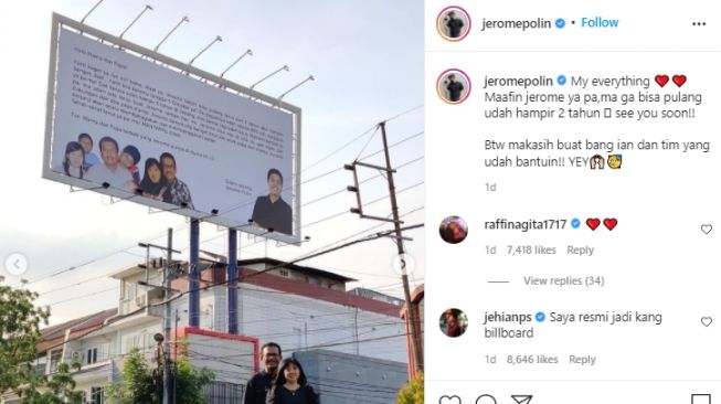 Momen Jerome Polin Bikin Billboard Buat Mama Papa. [Instagram]