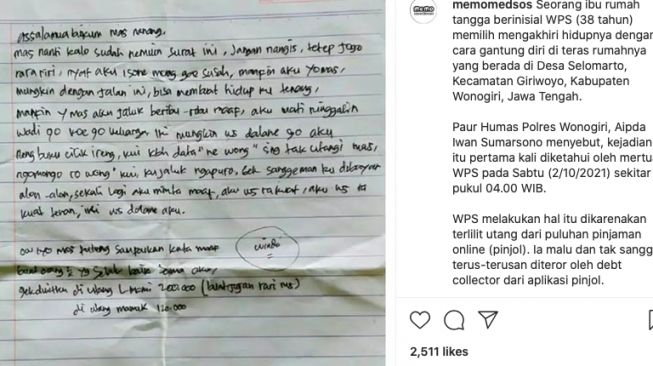 surat wasiat istri gantung diri [instagram]