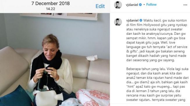 Daniel Mananta dapat kado anniversary dari istri. (Instagram/@vjdaniel)