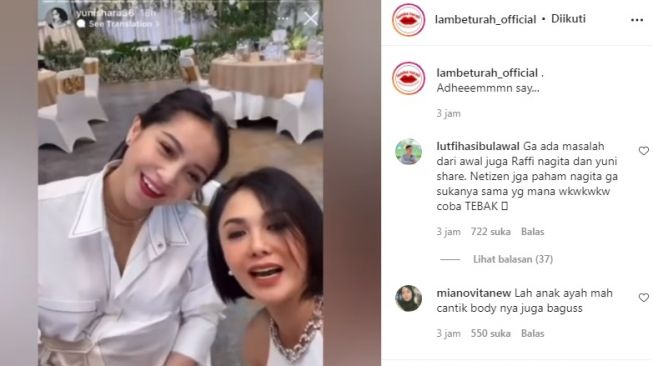 Unggahan soal Nagita Slavina dan Yuni Shara [Instagram/@lambeturah_official]