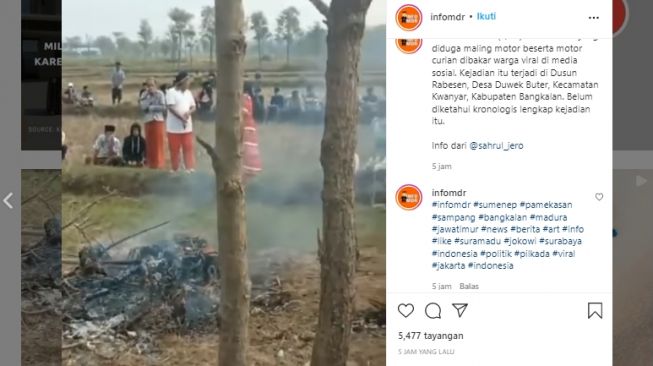 Viral Video Terduga Maling Dibakar Jadi Tontonan Warga Bangkalan Madura