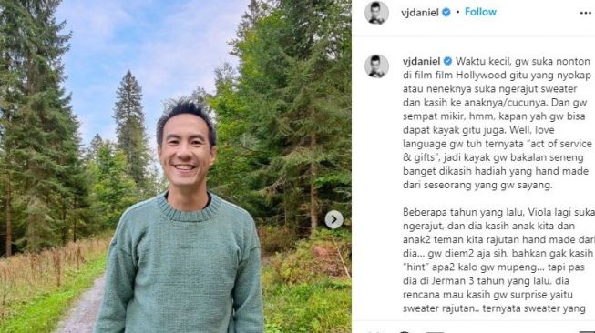 Daniel Mananta dapat kado anniversary dari istri. (Instagram/@vjdaniel)