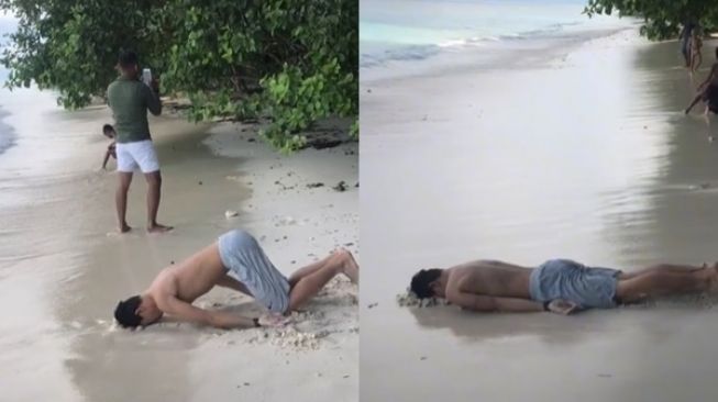 Viral Aksi Cowok di Pantai Bikin Speechless. (TikTok)