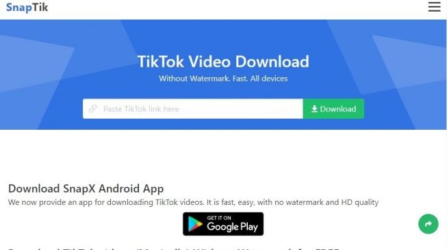 Cara download video TikTok dengan Aplikasi Snaptik.