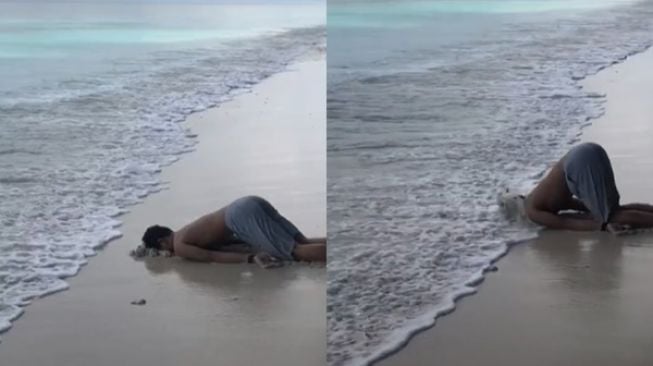 Viral Aksi Cowok di Pantai Bikin Speechless. (TikTok)