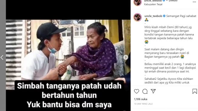 Hidup Sebatang Kara, Tangan Nenek ini Patah Bertahun-tahun, Belum Pernah Berobat (Instagram)