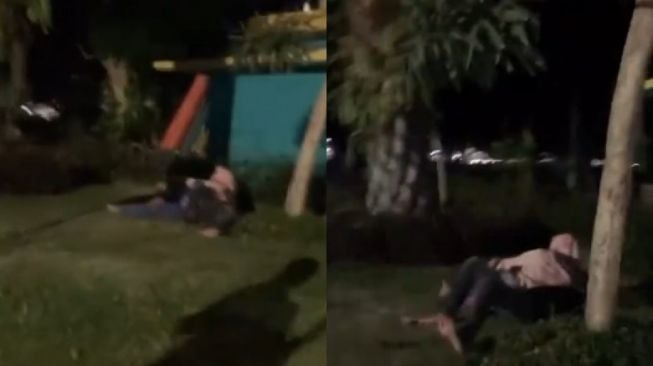 Viral! Pasangan Mesum di Alun-alun, Tetep Bercumbu Meski Ada yang Lewat