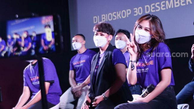 Aktris Vanesha Prescilla saat ditemui di acara konferensi pers Film Backstage di Metropole, Jakarta Pusat, Kamis (7/10/2021). [Suara.com/Alfian Winanto]