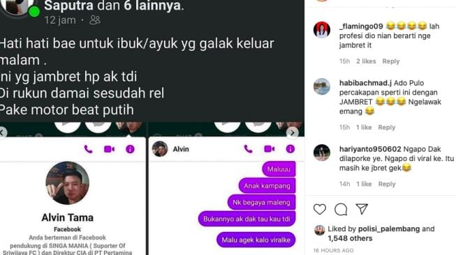 Postingan korban jabret Muara Enim [instagram]