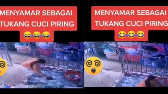 Menghindar dari Kejaran Satpol PP, Ibu ini Mendadak Cosplay Jadi Tukang Cuci Piring