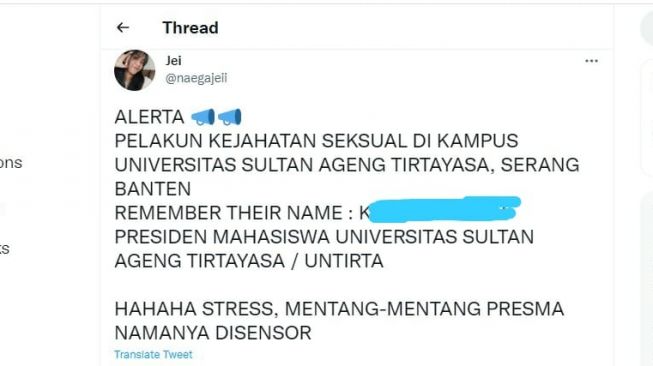 Viral Presma Untirta Diduga Lakukan Pelecehan Seksual di Kosan Cipocok Jaya Serang