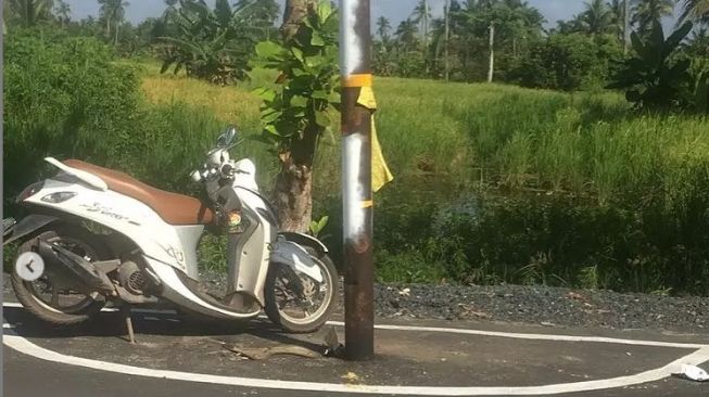 Tiang listrik dalam kecelakaan motor matik ini menjadi sorotan warganet (Instagram)