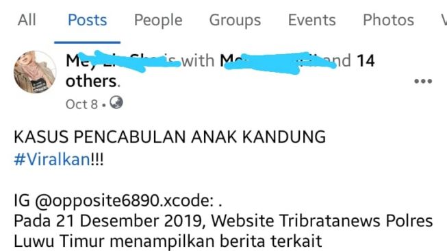 Postingan facebook yang beredar terkait nama Sufyan Arsyad
