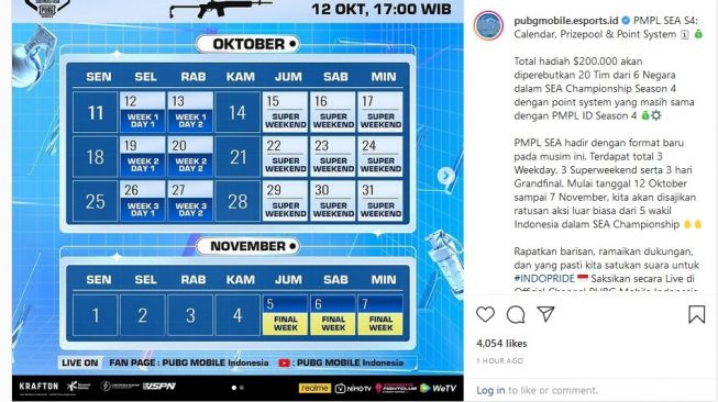Kalender PMPL SEA S4 PUBG Mobile [Instagram pubgmobile.esports.id].