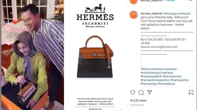 Istri Crazy Rich Malang dapat kado tas termahal. [Instagram]