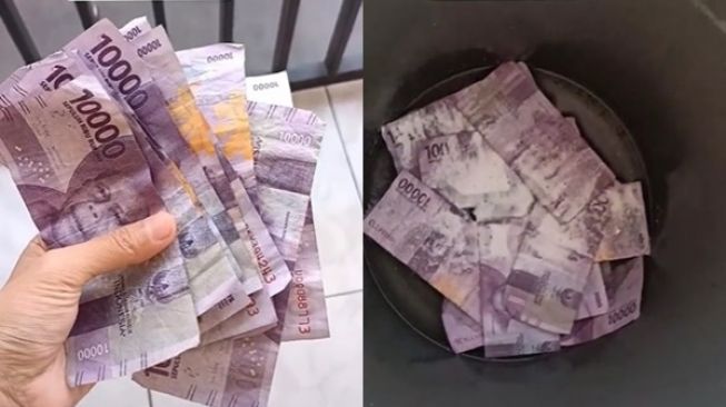 Viral Cewek Rendam Uang Pakai Deterjen. (TikTok)