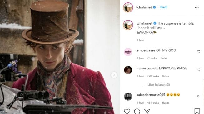 Foto Timothee Chalamet menjadi Willy Wonka [Instagram/@tchamalet]