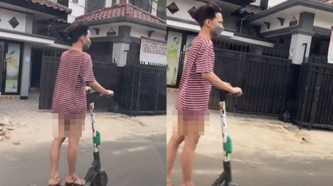 Viral Cowok Naik Skuter Seperti Tak Pakai Celana. (TikTok)