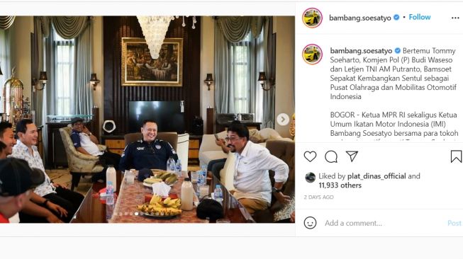 Ketua MPR RI Bambang Soesatyo berharap Sirkuit Sentul bisa menjadi tuan rumah MotoGP dan F1 (Instagram)
