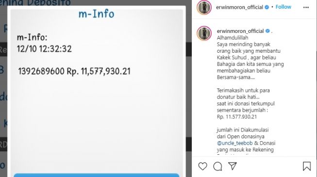 Erwin Moron bantu kakek Suhud. [Instagram/erwinmoron_official]