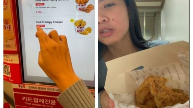 Pengguna akun tiktok menunjukkan ayam goreng KFC yang dia beli di Korea. (Tiktok)