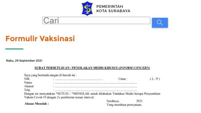 Link daftar vaksin Surabaya secara online