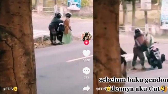 Viral Pasangan kekasih Marahan di Jalanan, Sang Pria Angkat Paksa Pacar ke Motor