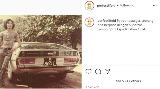 Viral Potret Pria dengan Lamborghini Tahun 1974, Warganet Sebut Mirip Raffi Ahmad Jadul