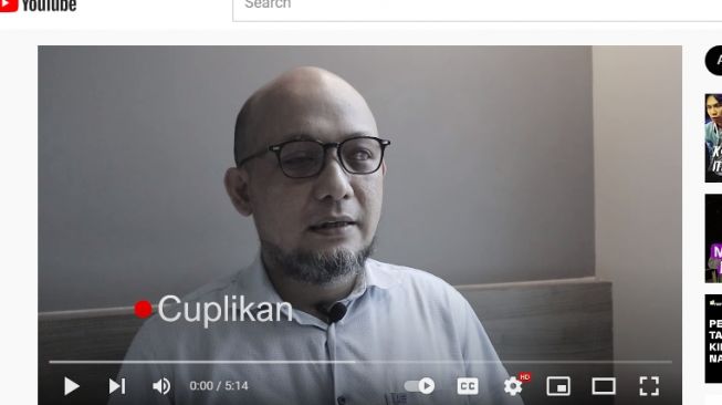 Novel Baswedan membuat konten Youtube setelah dipecat dari KPK. (Youtube)