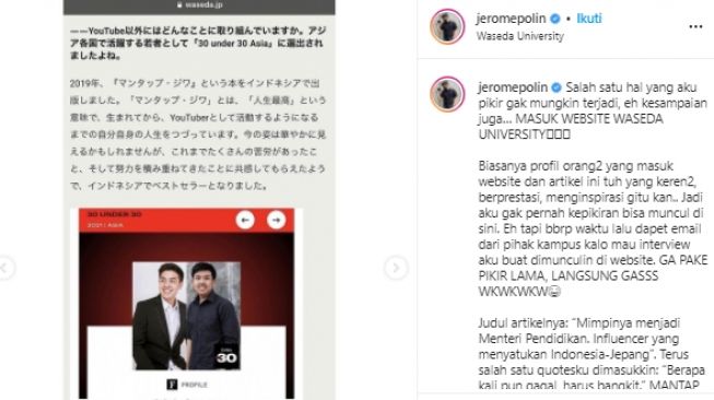 Postingan Jerome Polin (instagram.com)