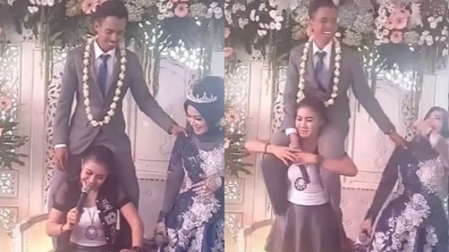 Viral Video Biduan Gendong Pengantin Pria. (TikTok)