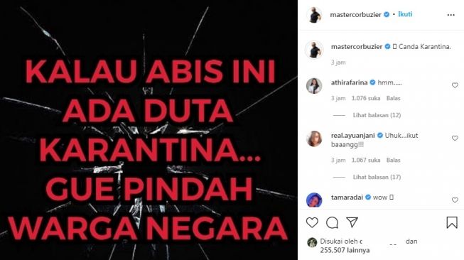 Unggahan Deddy Corbuzier [Instagram/mastercorbuzier]