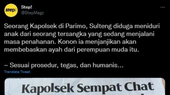 Viral kapolsek di Sulteng diduga menidur anak dari seorang tersangka. (Twitter/StepMagz)