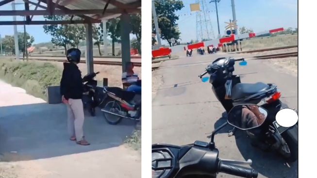 Cara Pemotor Tunggu di Perlintasan Kereta Api Jadi Sorotan Publik, Takut Panas Bos! (TikTok)