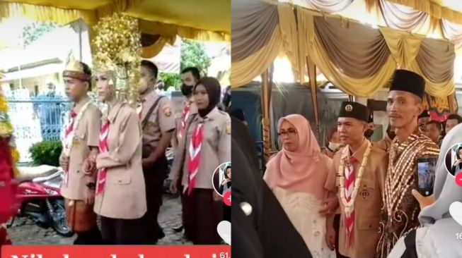 Akad nikah pakai seragam pramuka (tiktok/@dinyleafhea)