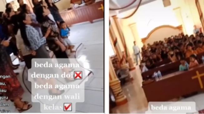 Wali Kelas Berjilbab Antar Para Murid Beribadah, Aksinya saat di Dalam Gereja Disorot