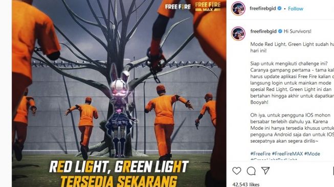 Pengumuman permainan Squid Game di Garena Indonesia [Instagram: freefirebgid].