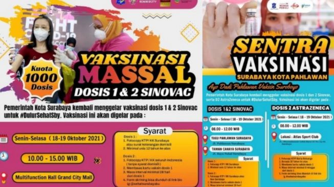 Info Vaksin Surabaya Hari Ini 18 Oktober 2021, Banyak Vaksinasi Massal dan Door to door